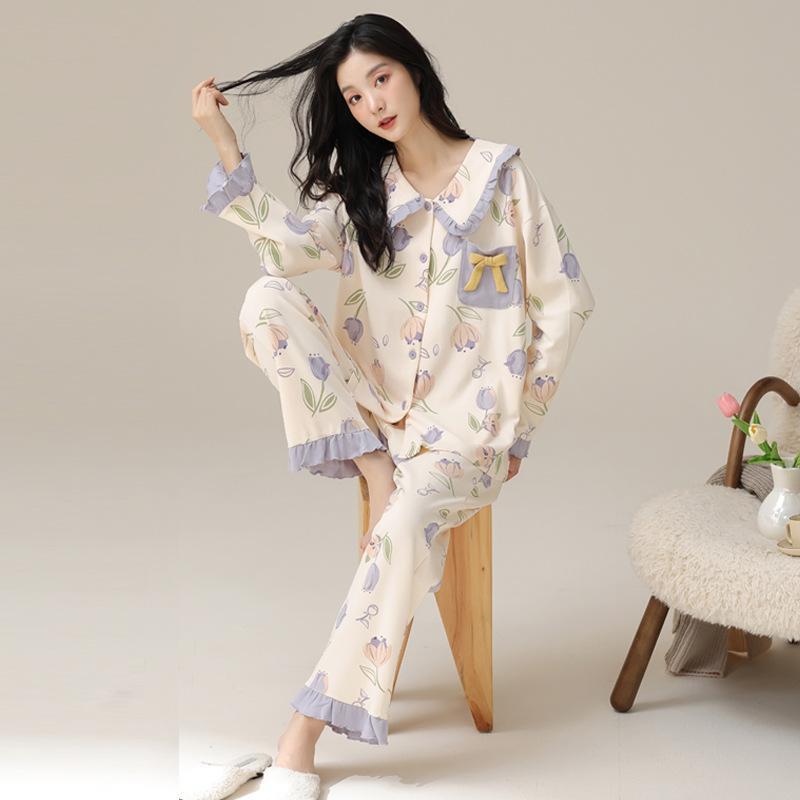 パジャマ レディース ルームウェア 部屋着 秋冬 2点セット 上下セット 部屋着 寝巻き 無地 ナイトウェア 長袖 綿 フランネル おしゃれ プレゼント 贈り物 冬