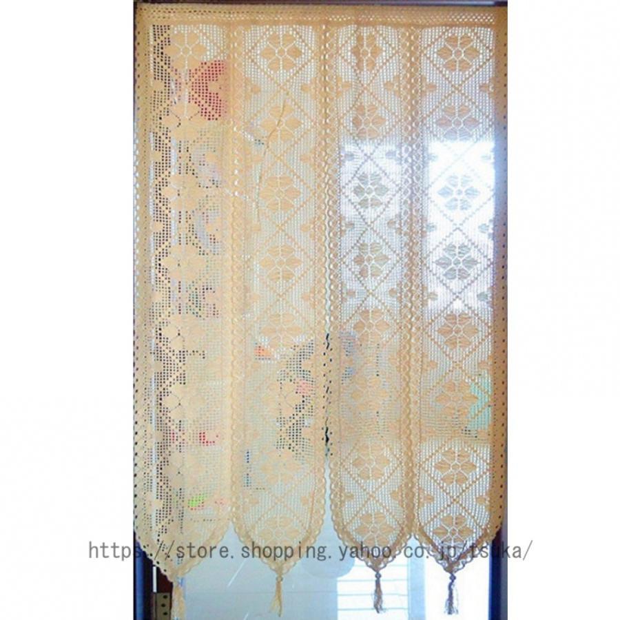 四連 ボーホースタイル コットンカーテン セミアウトウィンドウ ボヘミアン装飾 ドレープ かぎ針編み ..