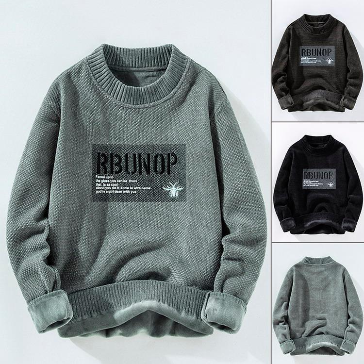 裏起毛ニット セーター ニットセーター クルーネック 厚手 アウター 防寒 暖かい 秋冬 メンズ ファッシ..