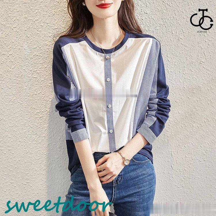Rakuten - ブラウス レディース 長袖ブラウス 秋服 オフィスブラウス ボーダー切り替え オシャレブラウス シフォントップス 大人 上品 通勤OL ゆったりシャツ 40代