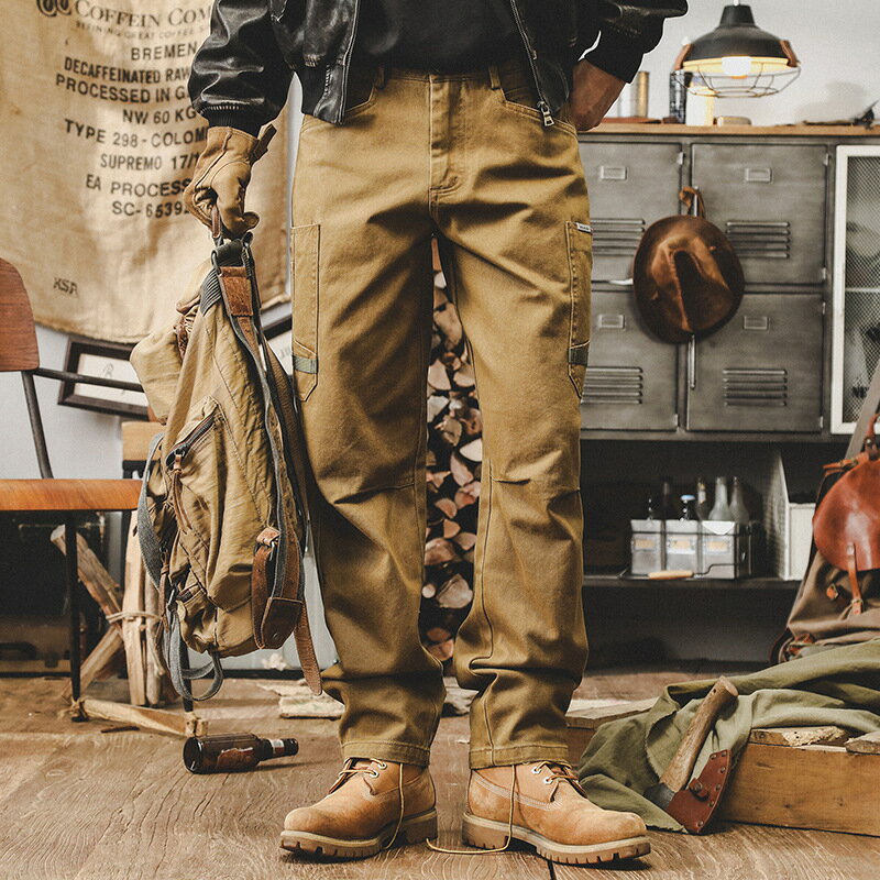 OUTDOOR 카고 팬츠 맨즈 치노 팬 치노 팬츠 아웃도어 6 포켓 디자인 작업복 스트레이트 면 100 느긋한 맨즈 팬츠 와이드 롱 밀리터리