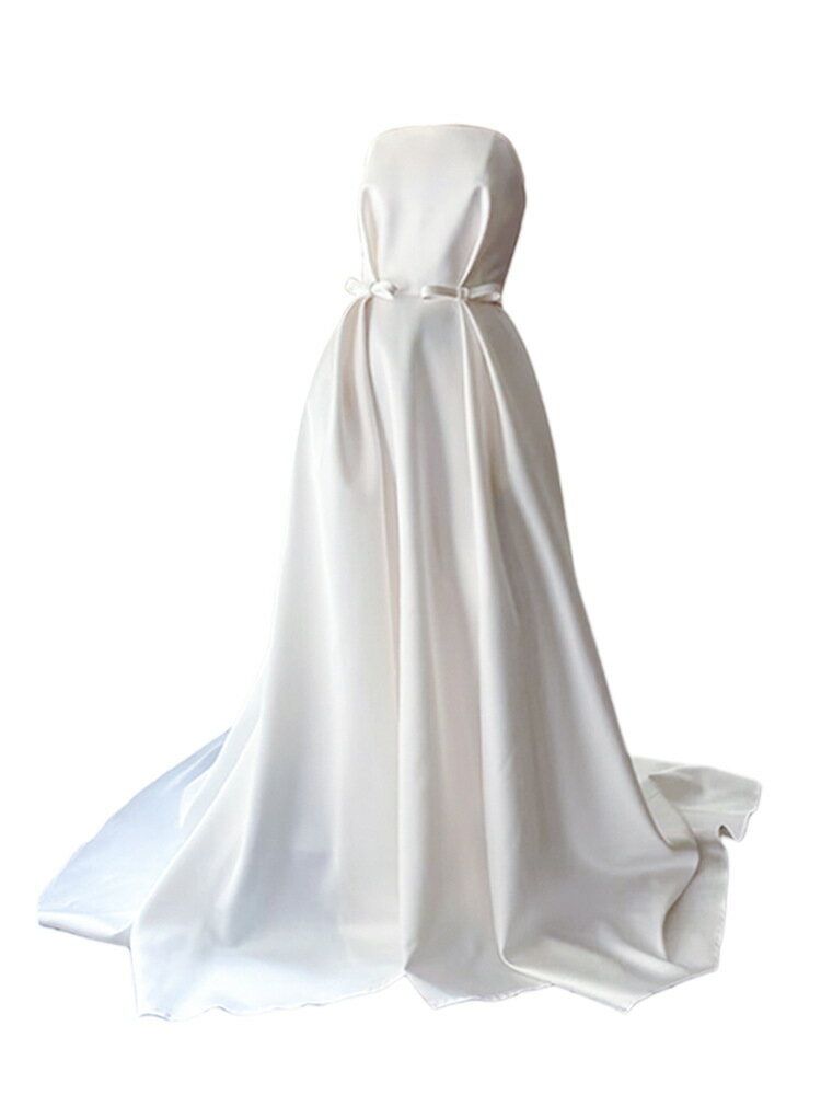 ウェディングドレス サテン ビスチェ ベアトップ ノースリーブ Aライン ロング 二次会 結婚式 披露宴 前撮り 後撮り 発表会 花嫁 ウエディングドレス 花嫁ドレス