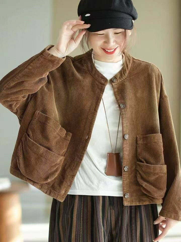 ジャケット コーデュロイシャツ レディース ジャケット トップス 無地 スナップ ショート丈 カジュアル＆可愛い ゆったり オシャレ