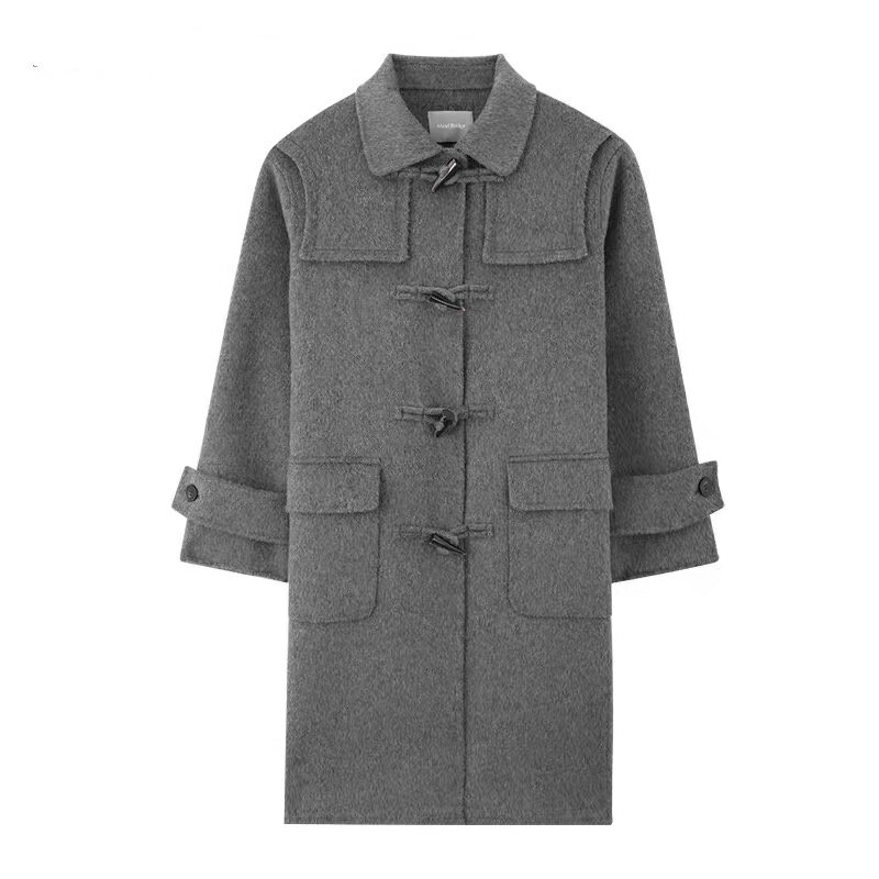 レディース 100％ウール地のダブルフェイスのダッフルコート ウール 通勤 ミディアム丈 丸襟付き 防寒 通学 上質 ビジネス 秋服 冬服 オフィス 大人