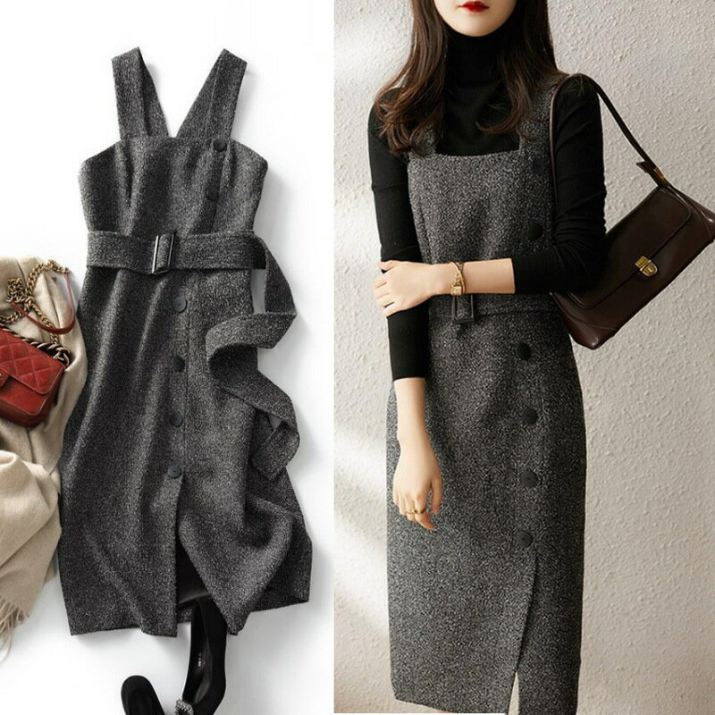 ジャンスカ ジャンパースカート リブニット グレンチェック セットアップ サロペットスカート ワンピース チェック 膝丈 レディース オールインワン