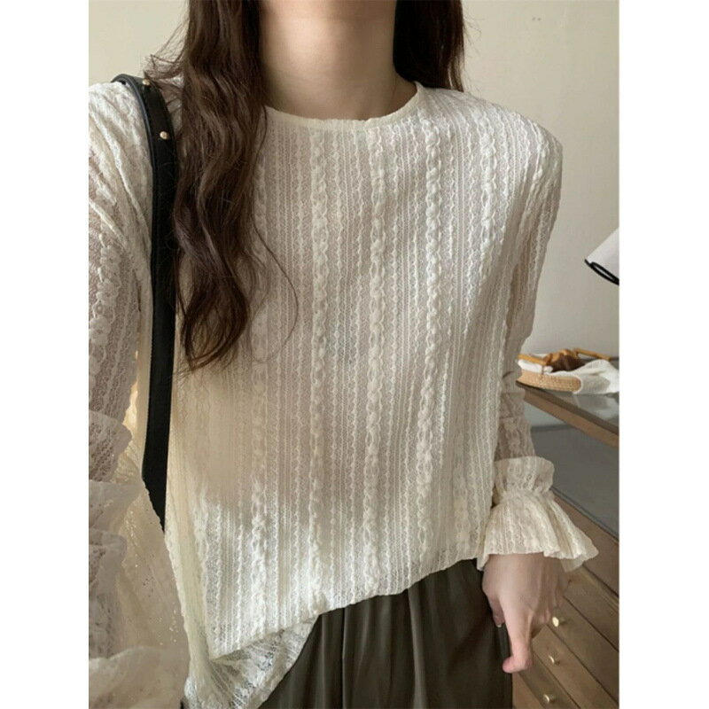 カットソー レースカットソー レディース トップス インナー 長袖インナー 総レース きれいめ スーツインナー ロングTシャツ ロンT レース クルーネック Uネック 長袖 重ね着 レイヤード 小顔 上品 通勤 オフィス OL お呼ばれ デート コーデ 春夏 秋冬