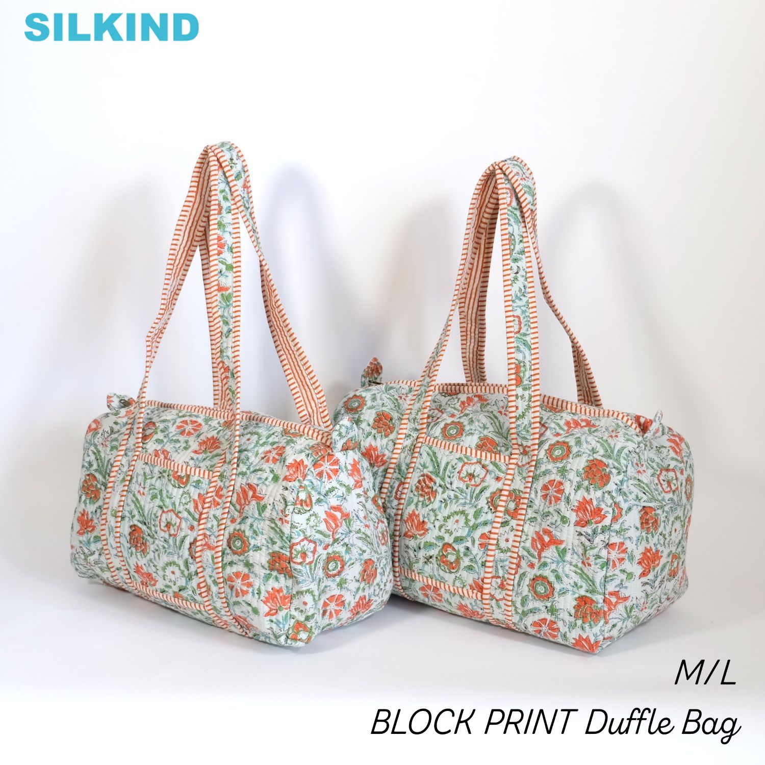 ダッフルバッグ インド綿 ブロックプリント ボタニカルおしゃれ かわいい 花柄 ボストンバッグ 布製バ..