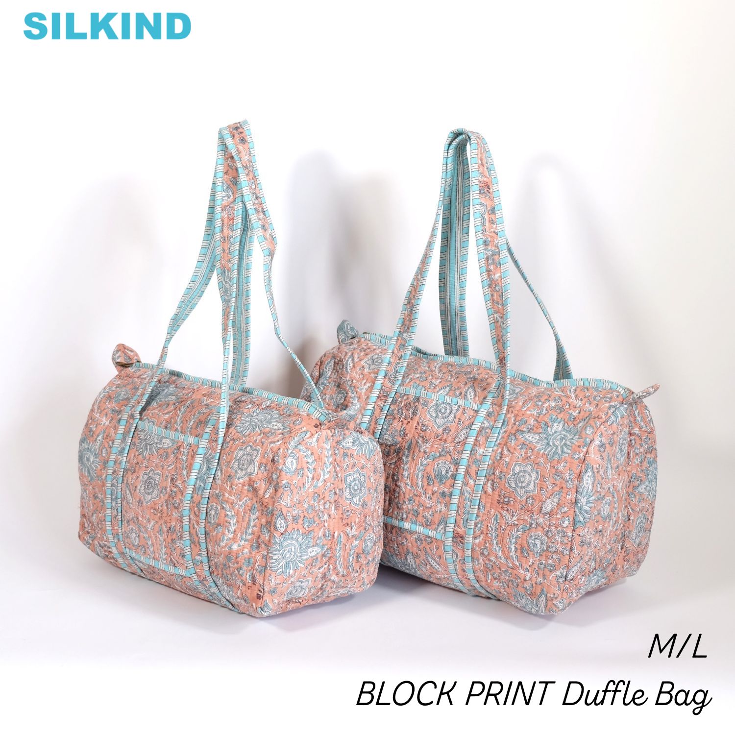 ダッフルバッグ インド綿 ブロックプリント オレンジリーフおしゃれ かわいい 花柄 ボストンバッグ 布..
