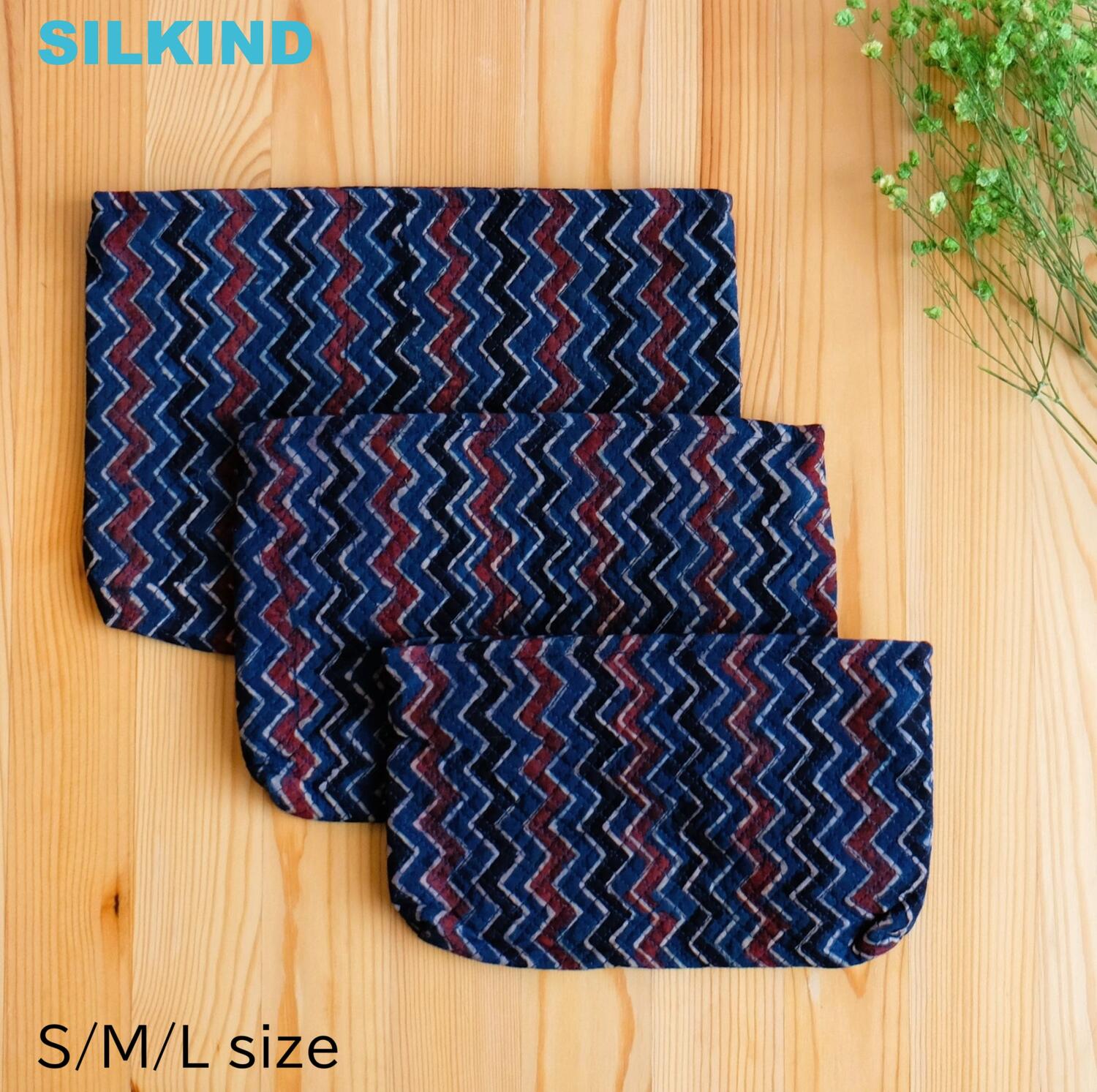 ポーチ インド綿 ブロックプリント アジュラック インディゴ×縦縞おしゃれ かわいい ポーチ 小物入れ ..