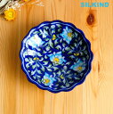 【楽天スーパーSALE】ブルーポタリー インド 陶器 飾り皿 波皿 青地に花柄おしゃれ かわいい ハンドメイド インド雑貨 アジア雑貨 伝統工芸 ボタニカル模様...