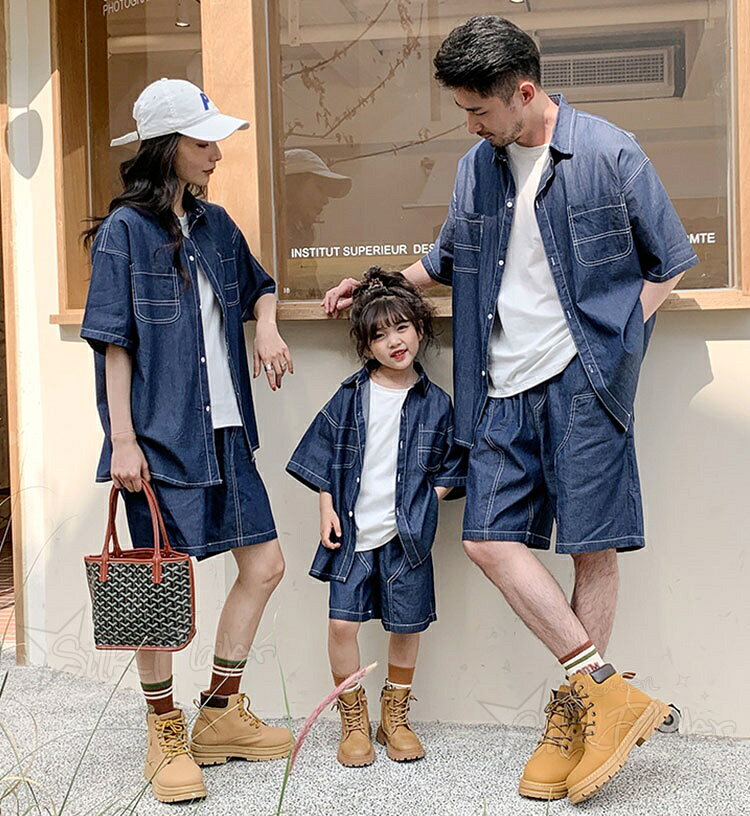 リンクコーデ 親子 セット 夏 親子 ペアルック デニムセット デニムシャツ ハーフ...