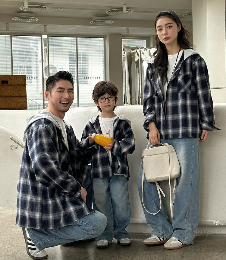 リンクコーデ 親子 セット 秋 親子 ペア シャツ チェック柄 長袖 親子 ペアルック トップス デニムパンツ フード付き パンツ ゆったり 家族 お揃い 秋物 おしゃれ 韓国風 男女 おそろい 子供 服 パパ ママ 娘 息子 カップル 夫婦 誕生日 プレゼント 80 150