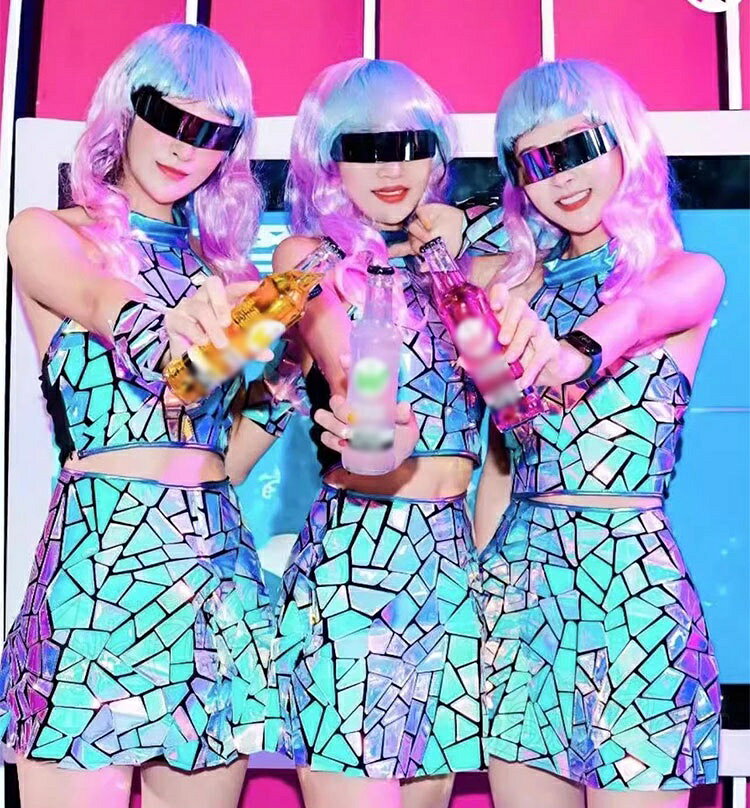 Silk Playerのkpop 衣装 レディース セットアップ 大人 ダンス衣装 へそ出しトップス オーロラ メタリック モザイク柄 タンクトップ スカート アイドル衣装 ヒップホップ ジャズ 派手 個性派 韓国 ダンス 衣装 練習着 グループ衣装 K-POP ガールズ ライブ ステージ衣装 ダンス kpop｜アングル2