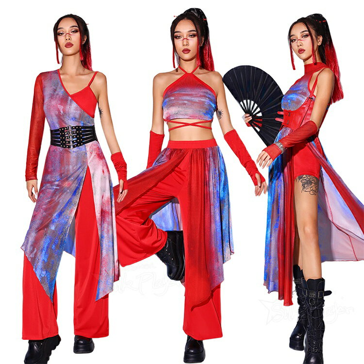 Rakuten - 赤 ダンス衣装 レディース セットアップ 大人 ジャズ チアダンス ヘそ出し 韓国 演出服 トップス スカート パンツ ジャズダンス kpop アイドル衣装 ヒップホップ ステージ衣装 DSダンス クラブ バー 演出服 チアガール セクシー ダンスウェア 舞台服 練習着