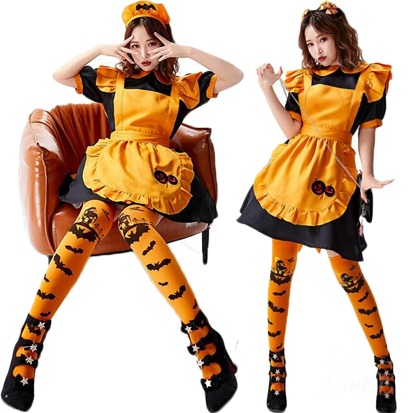 半袖メイド服 大人コスチューム ハロウィン衣装 メイド服 ショート丈ワンピース メ...