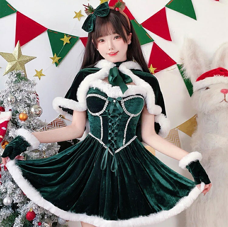 Silk Playerのサンタ コスプレ サンタコス コスチューム レディース クリスマス 衣装 セクシー ワンピース マント もこもこ ふわふわ サンタクロース パーティ 大きいサイズ コス セクシーサンタ サンタコスプレ アームウォーマー ワンピース ワンピ ドレス｜アングル3