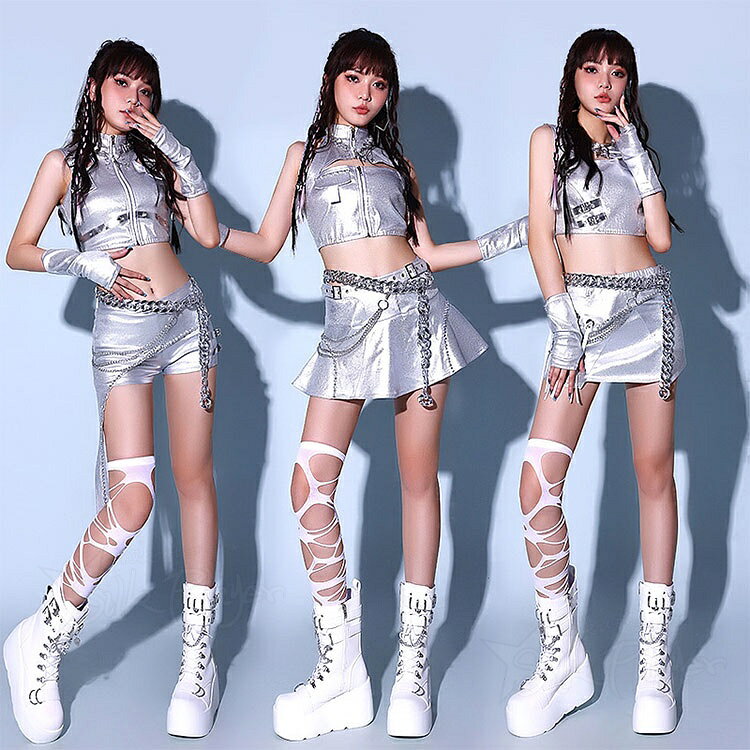 シルバー アイドル衣装 韓国 ダンス衣装 セットアップ 大人 レディース シルバー ...