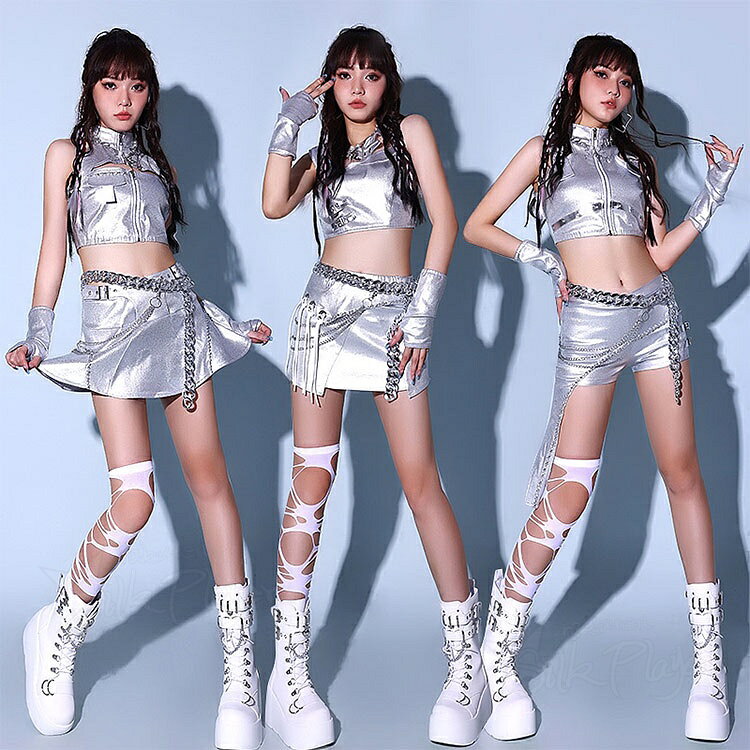 シルバー アイドル衣装 韓国 ダンス衣装 セットアップ 大人 レディース シルバー ...