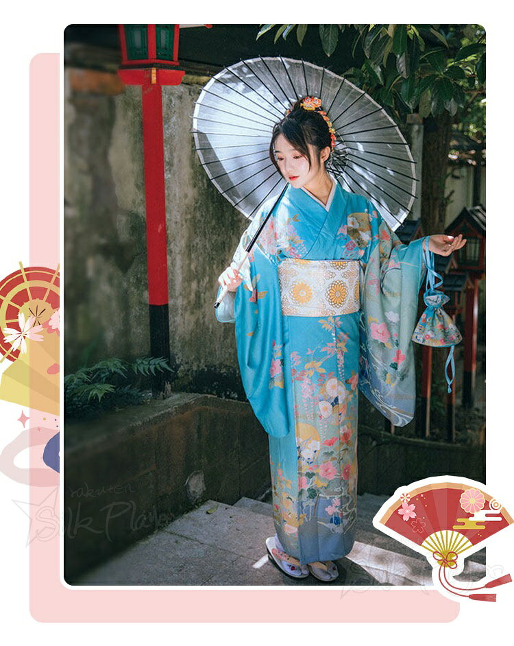 レディース 浴衣 セット 高校生 ゆかた 水色 牡丹 藤花 総柄 和風 単衣 夏用 和服 ...