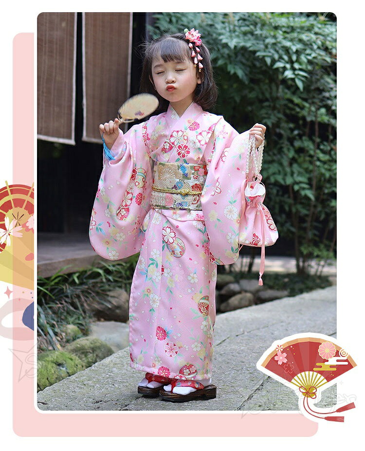 Silk Playerの浴衣 子供 女の子 90 130 女児浴衣 一式 浴衣セット 小学生 ピンク地 桜菊小花 丸紋総柄 キッズ 浴衣 セット 可愛い 子供 小学生 中学生 ジュニア ガールズ 花火大会 夕涼み 温泉 旅館旅行 春 夏 花見 夏祭り 盆踊り 神踊り 旅行 夏休み 女の子 夏和装 90cm 160cm｜アングル3