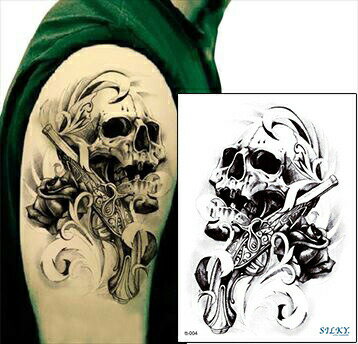 今だけ割引 タトゥーシール【髑髏/銃】防水防汗で長持ち! 日本未発売 デザインタトゥーシール 大きいサイズ (メール便配送) トライバルタトゥー 海水着 tat...