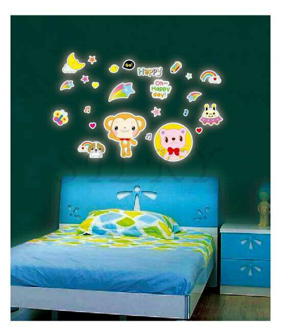 【在庫処分！赤字覚悟】 全12種類!【夜光・ラブリーアニマル】暗闇で光る♪新作ウォールステッカー　ウォール　ステッカー　シール 北欧　自然　はがせる　壁紙　　子供にも安心♪夜光/蓄光/動物/happy/アニマル/ポイント消化