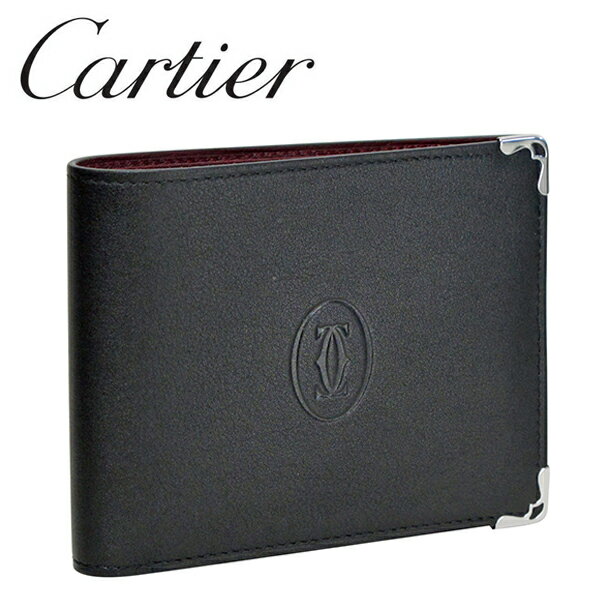 Cartier 折り財布小銭入れなし ブラック/ボルドー マスト ドゥ L3001548 カルティエ