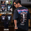 【送料無料】Tシャツ メンズ ブランド おしゃれ 大きいサイズ 半袖 半袖Tシャツ ロックT トップス カットソー クルーネック ピグメント加工 古着風 プリント グラフィック ゆったり 綿100% 伸縮性 ユニセックス 黒 M L CavariA 20代 30代 40代 男 男性【郵】