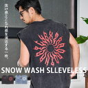 【送料無料】Tシャツ メンズ ノースリーブ ブランド おしゃれ トップス カットソー ヴィンテージ ビンテージ スノー加工 スノーウォッシュ プリント バックプリント クルーネック ブラック ブルー M L 20代 30代 40代 ユニセックス 男性 男 服 春 夏 夏服 春夏 ファッション