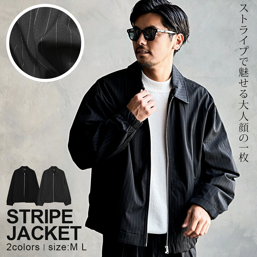 【送料無料】ジャケット メンズ アウター ストライプ セットアップ可 上下セット可 ブルゾン ストライプジャケット ジップジャケット 大きいサイズ シンプル ブラック CavariA 大人 20代 30代 40代 50代 ちょいワル ユニセックス 男性 男 服 冬 秋冬 春 ファッション