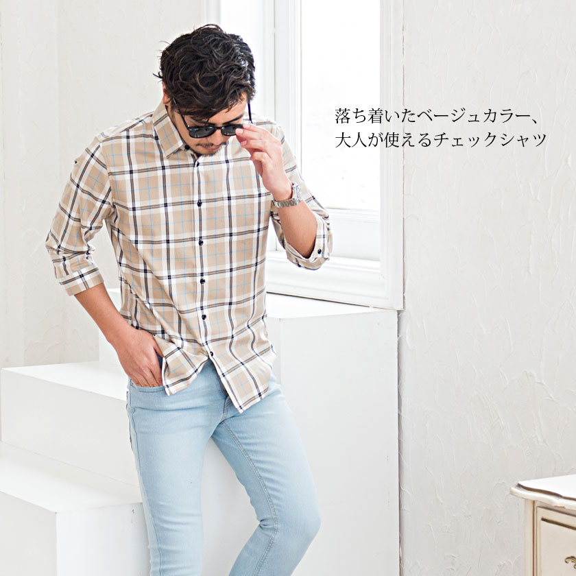 【送料無料】シャツ メンズ 7分袖 チェック柄 ブランド レギュラーカラー 七分袖 ...