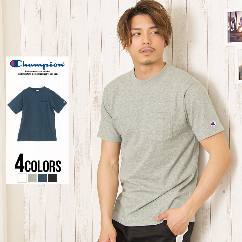 半袖 tシャツ メンズ Champion【チャンピオン】POCKET T-SHIRT/全4色【あす楽対応】【半袖Tシャツ 無地T トップス インナー ワンポイント シンプル ポケT ホワイト グレー ブラック ネイビー M L 夏 春 2019】【DTK】