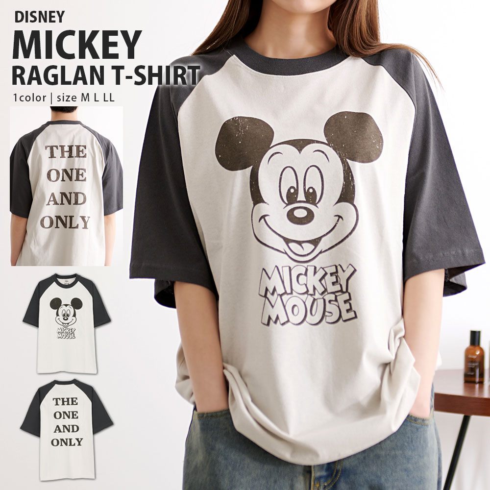 樂天商城 - Tシャツ メンズ レディース 半袖Tシャツ ブランド 半袖 ラグランスリーブ Disney ディズニー Mickey Mouse ミッキーマウス 切り替え プリント ヴィンテージ クルーネック カットソー トップス 大きいサイズ 大人 20代 30代 40代 50代 ユニセックス 男性 男 服 春 夏 春夏