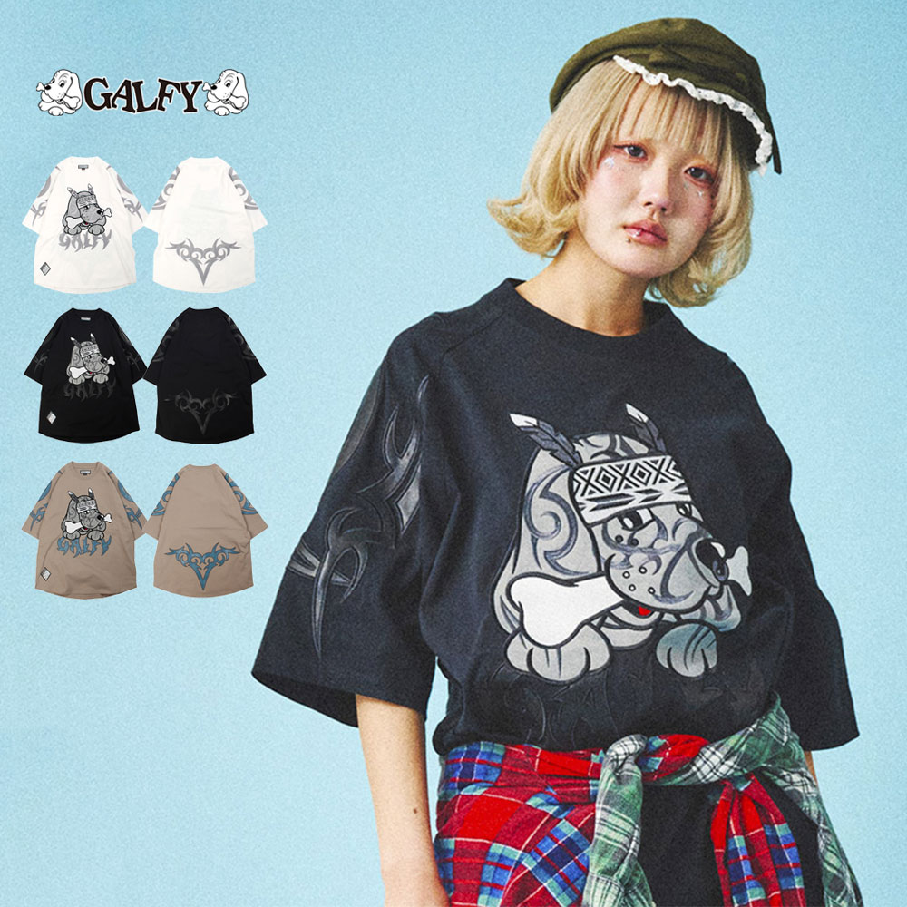 【送料無料】GALFY ガルフィー ガルフィ Tシャツ 半袖 メンズ ブランド 半袖Tシャツ 部族長 レディース 刺繍 ロゴ いぬ 犬 キャラクター 大きいサイズ ゆったり L XL LL ホワイト ブラック グレー 20代 30代 40代 ユニセックス 男性 男 服 春 夏 夏服 春夏 ファッション