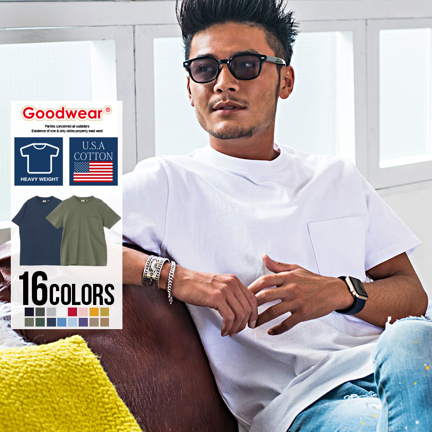 半袖tシャツ メンズ "Goodwear【グッドウェア】ヘビーウェイトポケット付きクルーネック半袖Tシャツ/全16色"【あす楽対応】無地 シンプル 定番 厚手 クルーネック レディース ユニセックス 大きめ ポケット ポケT カラー S M L XL ブラック ホワイト 春 夏 2020【muj】↑