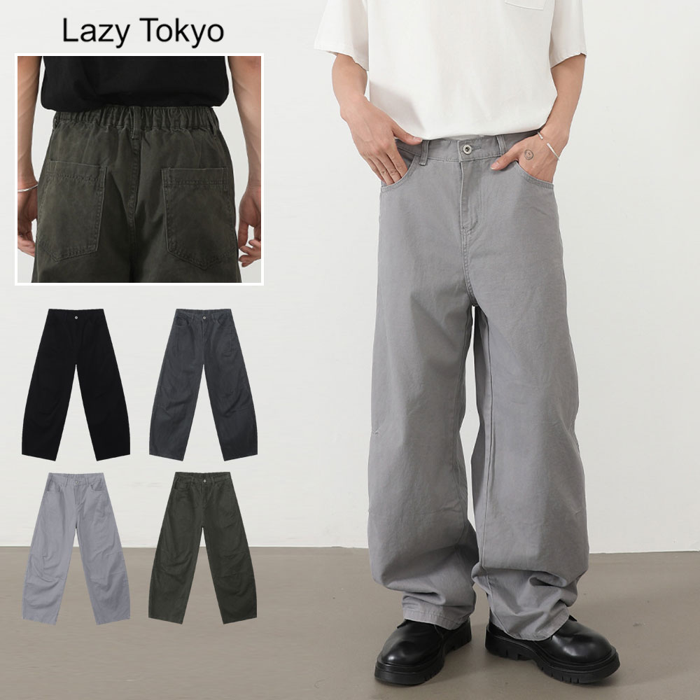 【送料無料】ワイドパンツ メンズ おしゃれ ブランド カーブパンツ コットンパンツ バレルパンツ バギーパンツ ダーツ加工 洗い加工 美脚 ヴィンテージ 古着 シンプル ブラック グレー Lazy Tokyo 大人 20代 30代 40代 50代 ユニセックス 男性 男 服 秋 冬 秋冬 ファッション