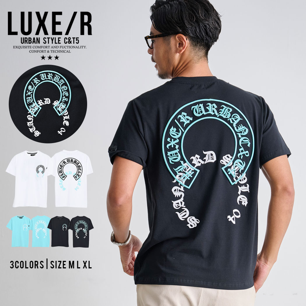 乐天商城 - 【送料無料】Tシャツ メンズ ブランド おしゃれ 半袖 半袖Tシャツ 刺繍 バックプリント サークルロゴ プリント カットソー クルーネック ストレッチ トップス LUXER ラグジュ 大人 20代 30代 40代 50代 ちょいワル クール ユニセックス 男性 男 服 春 夏 春夏 ファッション