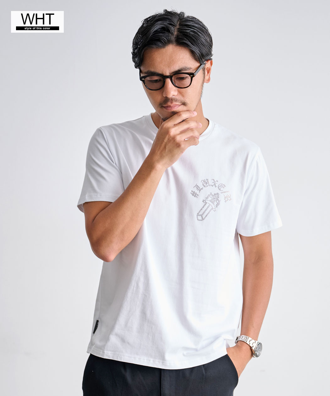 【送料無料】Tシャツ メンズ ブランド おしゃれ 半袖 半袖Tシャツ ラインストーン ダガー クルーネック トップス カットソー 白T 白Tシャツ ホワイト ブラック LUXER ラグジュ 大人 20代 30代 40代 50代 ちょいワル クール ユニセックス 男性 男 服 春 夏 春夏 ファッションの商品画像 3