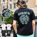 【送料無料】Tシャツ メンズ 半袖 半袖Tシャツ ブランド おしゃれ 白T 白Tシャツ トップス クルーネック オールドイングリッシュ サークルロゴ 刺繍 細身 スリム タイト ストレッチ ホワイト ブラック 白 黒 M L XL LUXE/R ラグジュ 服 春 夏 春服 夏服 男性 20代 30代 40代