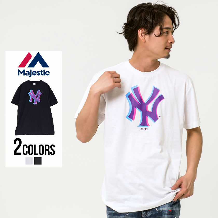 T Ⱦµ եå ʥ 롼ͥå  ץ MajesticڥޥƥåNYK Anaglyph Logo S/S Tee/2ڤбۥ 󥭡 ֥ ȥ꡼ ֥å ۥ磻 MLB  M L XL  