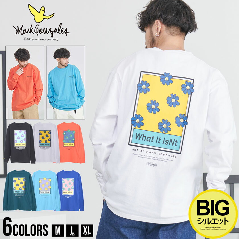 【送料無料】MARK GONZALES マークゴンザレス Tシャツ メンズ ロンT 長袖 長袖Tシャツ フラワー 花柄 バックプリント コットン100 トップス カットソー 白T 白Tシャツ ブラック ロゴ M L XL カジュアル 春服 春 父の日 20代 30代 40代 メンズファッション【あす楽対応】