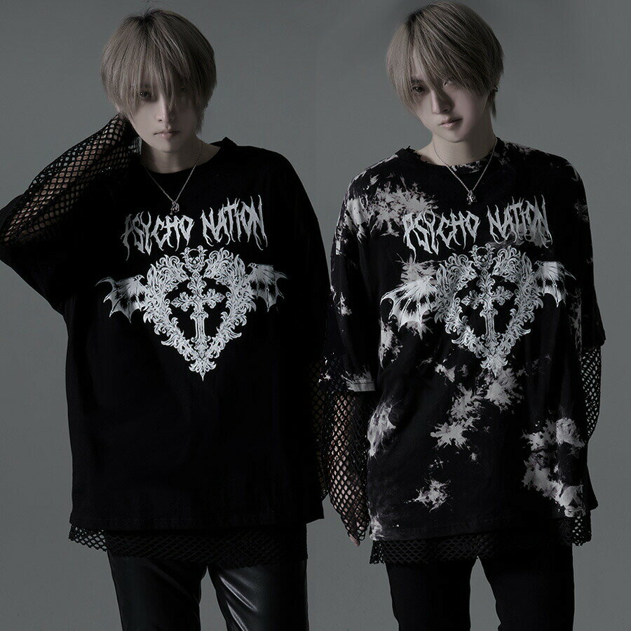 乐天商城 - 【送料無料】Tシャツ メンズ ブランド おしゃれ メッシュ 半袖 ロンT 半袖Tシャツ セット クラッシュ ダメージ スカル ドクロ クロス 骸骨 十字架 タイダイ柄 ムラ染め ビッグT トップス カットソー PSYCHO NATION サイコネーション 20代 30代 40代 50代 ファッション