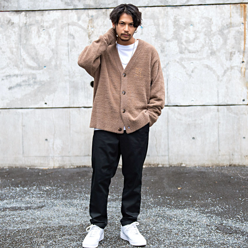 【送料無料】カーディガン RAZZIS RAZZ ラズ ブランド 限定アイテム シャギーニット モヘア モヘヤ Vネック ストリート カジュアル シンプル 刺繍 ブラウン 韓国ファッション 下北系 古着系 男性 男 父の日 春 20代 30代 40代 ↑ SALE