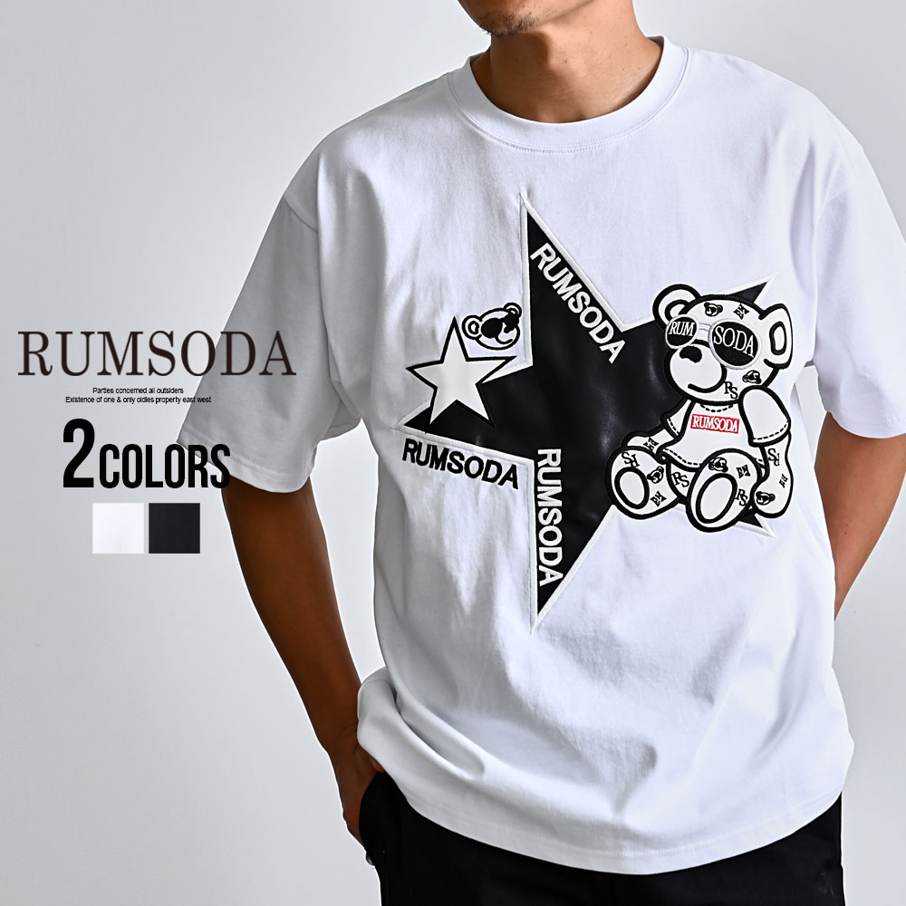 Rakuten - 【送料無料】Tシャツ メンズ 半袖 ブランド 半袖Tシャツ 大きいサイズ トップス カットソー アップリケ 刺繍 クマ くま クルーネック ロゴ 白T 白Tシャツ RUMSODA ラムソーダ 大人 20代 30代 40代 50代 ちょいワル クール ユニセックス 男性 男 服 春 夏 春夏 ファッション