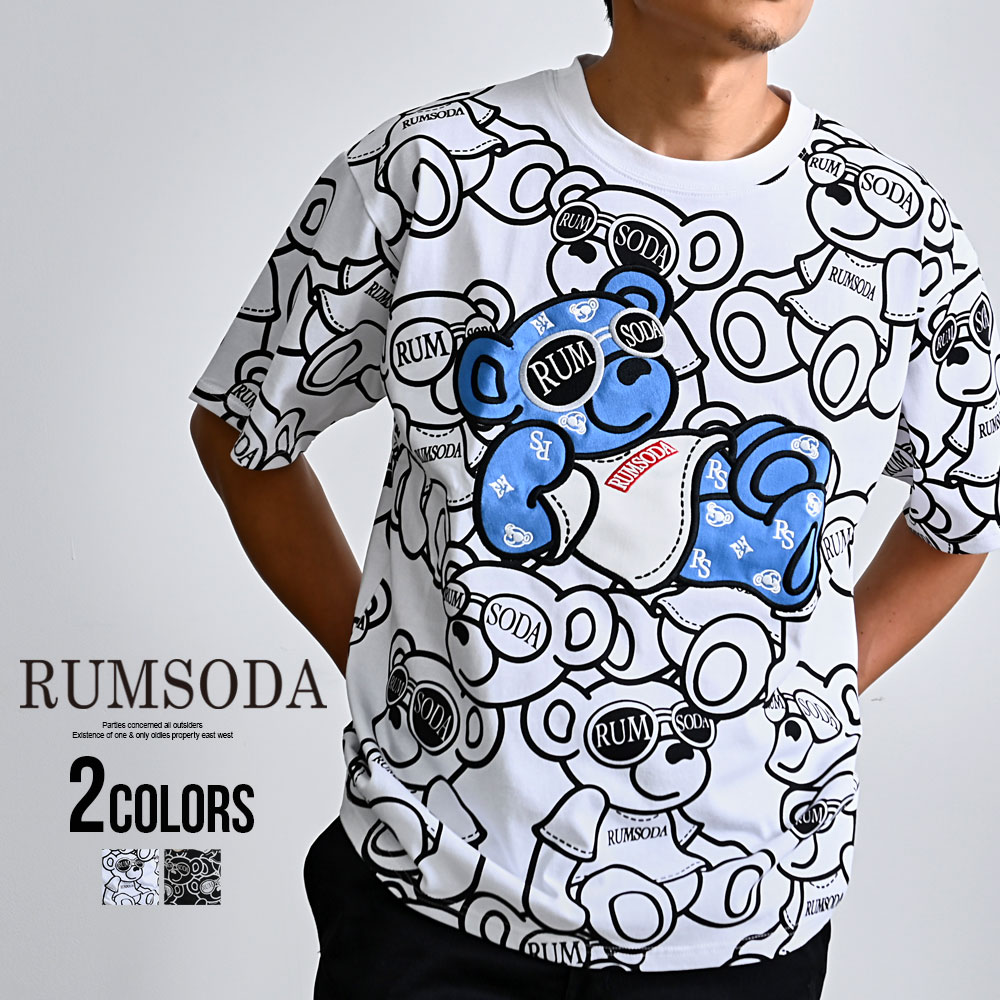Rakuten - 【送料無料】Tシャツ メンズ 半袖 ブランド 半袖Tシャツ 大きいサイズ トップス カットソー 刺繍 総柄 ベア クマ くま クルーネック ロゴ 大きいサイズ 白T 白Tシャツ RUMSODA ラムソーダ 大人 20代 30代 40代 50代 ちょいワル クール ユニセックス 男性 男 服 春 夏 春夏