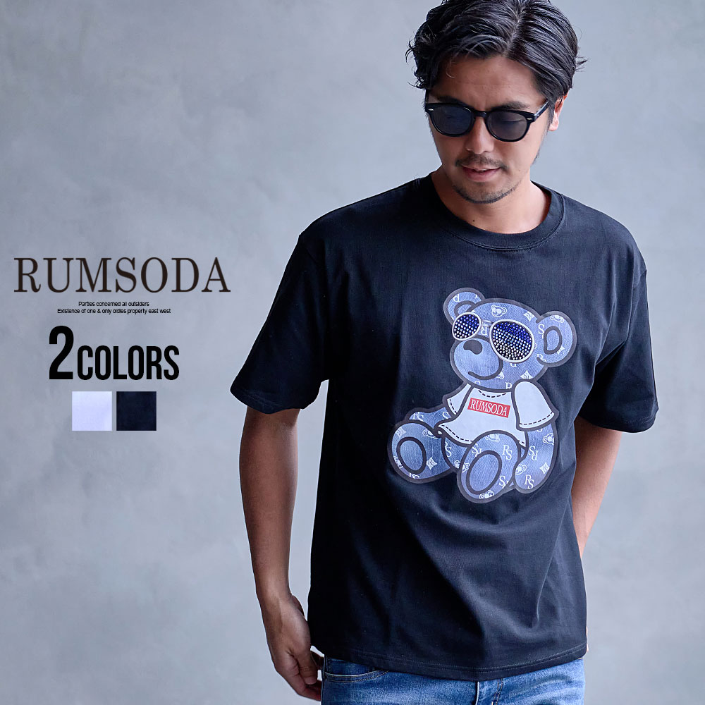 樂天商城 - 【送料無料】Tシャツ メンズ 半袖 半袖Tシャツ ブランド おしゃれ 大きいサイズ トップス クルーネック ベア クマ ロゴ プリント ラインストーン 綿100% 白 黒 RUMSODA ラムソーダ 大人 20代 30代 40代 50代 ちょいワル ユニセックス 男性 男 服 春 夏 春夏 ファッション