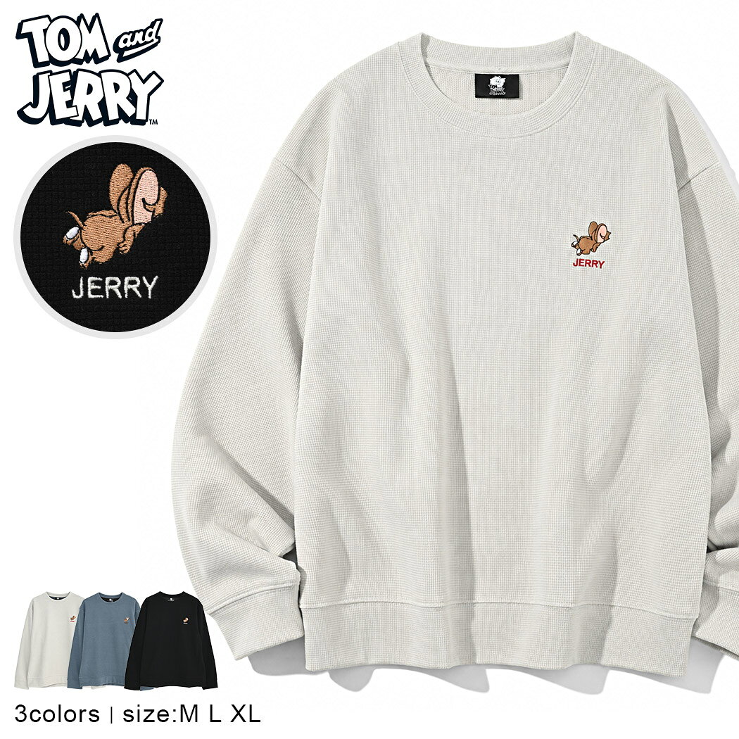 TOM&JERRY 톰과 제리 트레이너 캐릭터 플리스 스웨트 레이디스 맨즈 브랜드 세련된 와플 긴소매 탑스 본딩 풀오버 자수 룸웨어 어른 20대 30대 40대 50대 유니섹스 여성 남성 여성 남성 의류