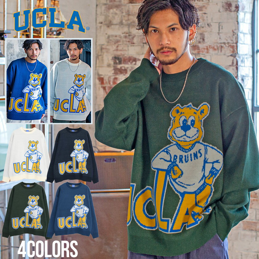 【送料無料】 UCLA ユーシーエルエー ニット セーター メンズ ブランド 大人 オシャレ ベア クマ 熊 ビッグシルエット オーバーサイズ 大きいサイズ ゆったり クルーネック ホワイト ネイビー …