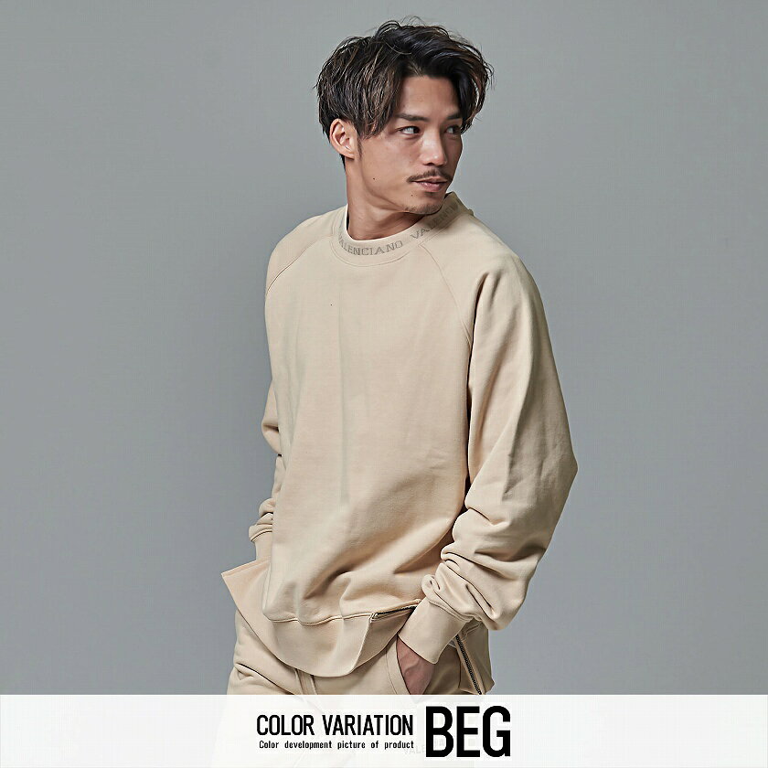 【送料無料】VALENCIANO BY KELME バレンシアーノ スウェット スエット メンズ トレーナー トップス 長袖 ロゴ ライン ビッグシルエット ストリート ユニセックス 韓国 ファッション 綿100% ベージュ ブラック 黒 M L 秋 冬 2022