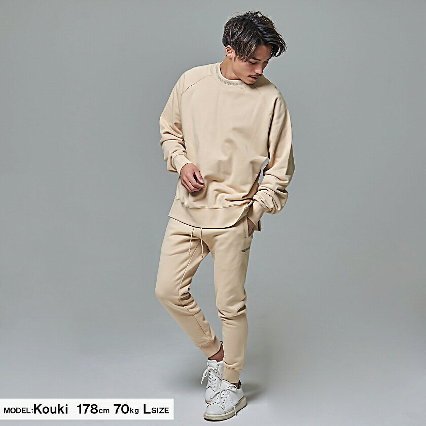 【送料無料】VALENCIANO BY KELME バレンシアーノ スウェット スエット メンズ トレーナー トップス 長袖 ロゴ ライン ビッグシルエット ストリート ユニセックス 韓国 ファッション 綿100% ベージュ ブラック 黒 M L 秋 冬 2022